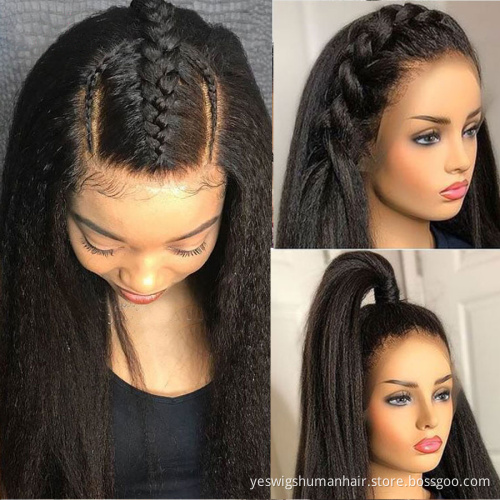 Wholesale Yeswigs Yaki Straight Pre Plucked Transparent Swiss Lace Frontal Wigs Raw Brazilian Virgin Human Hair For Black Women